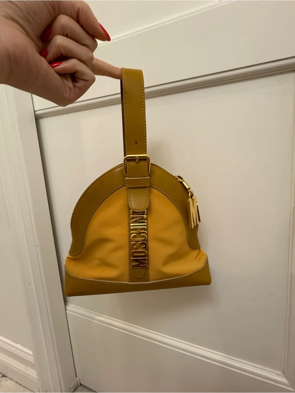 Vintage Moschino Mustard Dome Wristlet with Gold Logo
